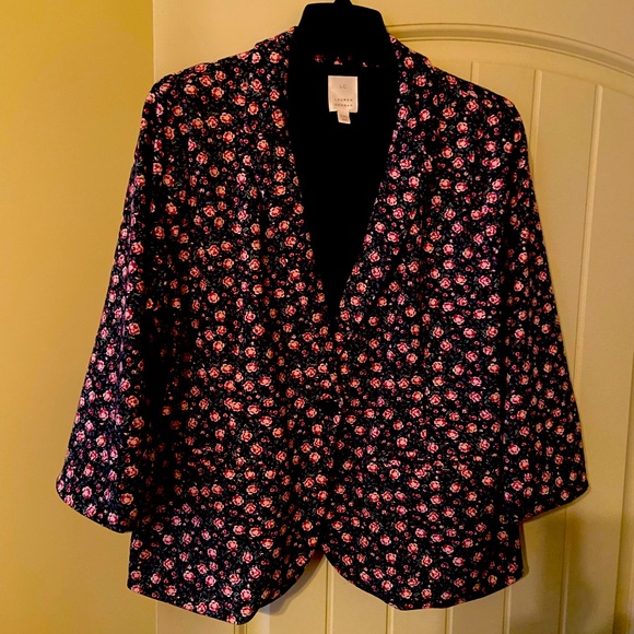 LC Lauren Conrad Jackets & Blazers - Lauren Conrad xxl jacket three quarter sleeve navy blue with pink roses.